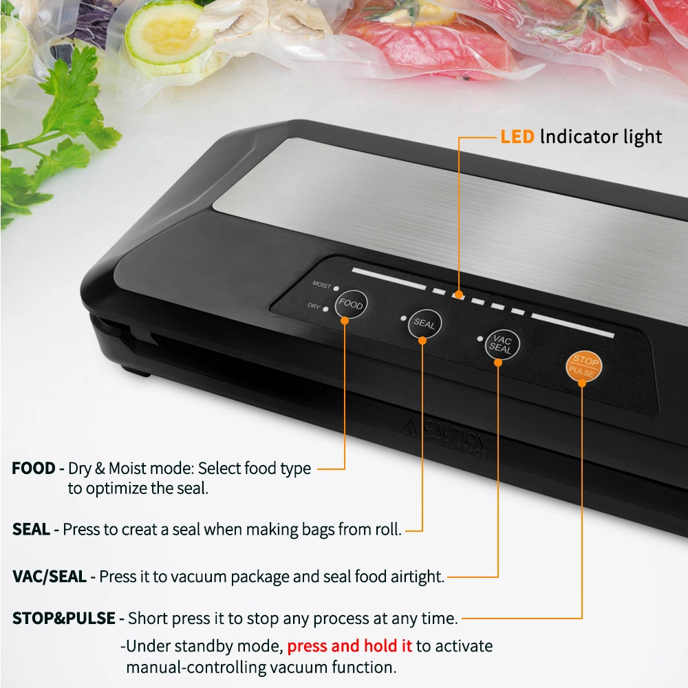 Factory Direct Selling Price Beautiful Vacuum Sealer Dry and Wet Food Settings with Built-in Knife Entry Kit and Inching Control