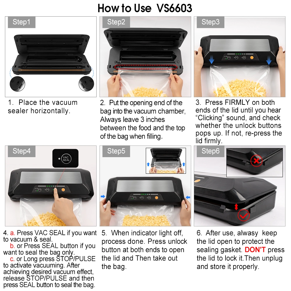 Sensitive Operation Vacuum Sealer Dry and Wet Food Setting External Extraction Function Entry Kit Inching Control Overheat Protection